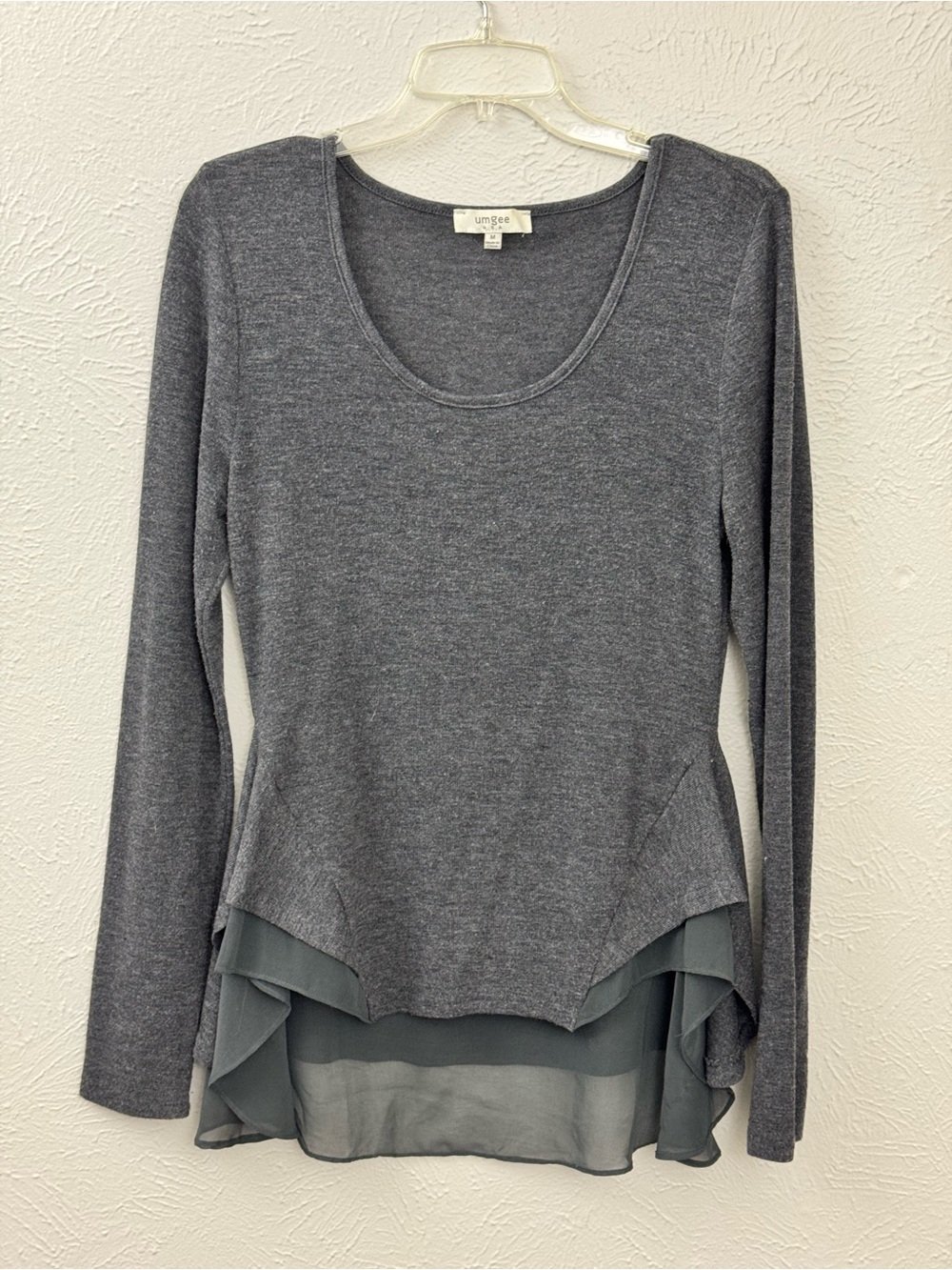 Umgee Charcoal Gray Layered Scoop Neck Long Sleeve Top